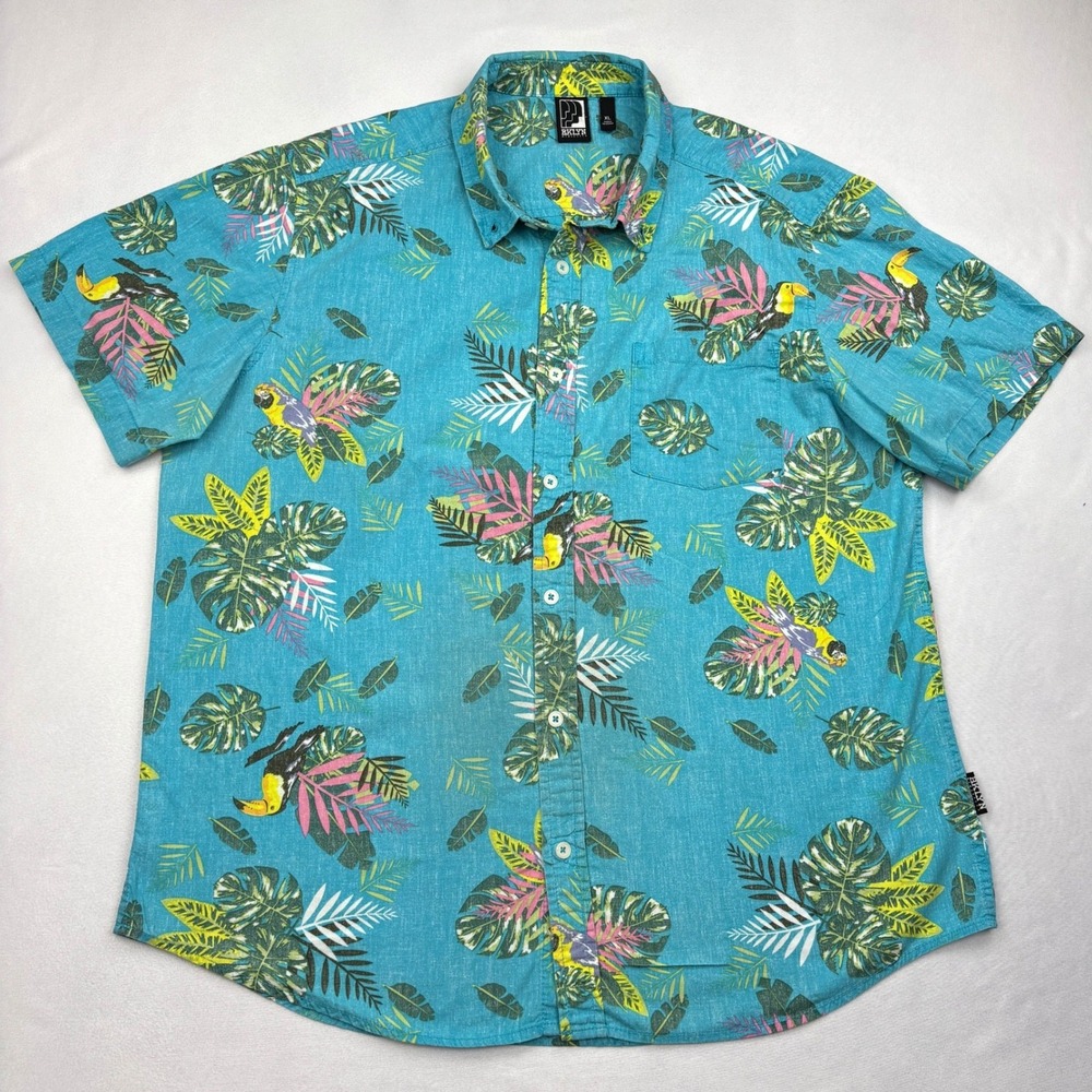 BKLYN Athletics Mens XL Tropical Toucan Parrot Print Cotton Button Down Shirt